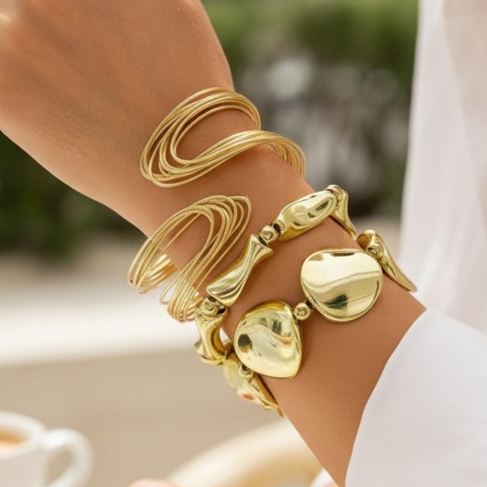 Gold Geometric Cuff Bangle Bracelet Adjustable Statement Jewelry New With Tags